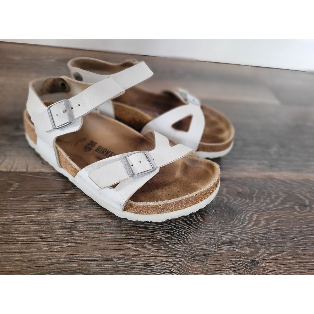 Birkenstock Rio White Ankle Strap Cork Footbed Sandals Womens 36 L5 #3